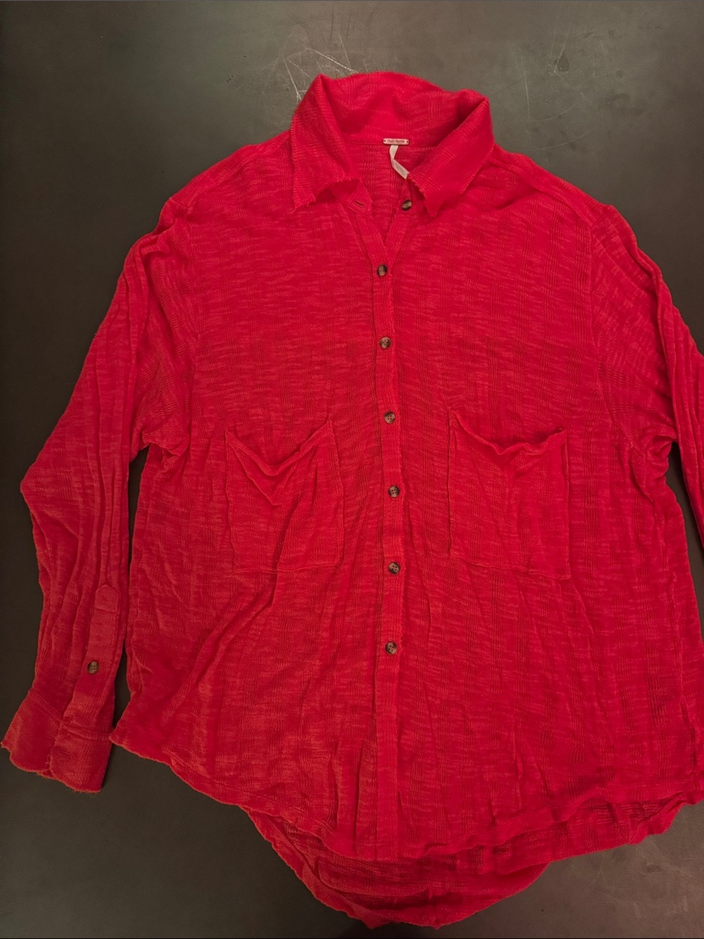 Free People Red Button-Up Lightweight Collared Shirt